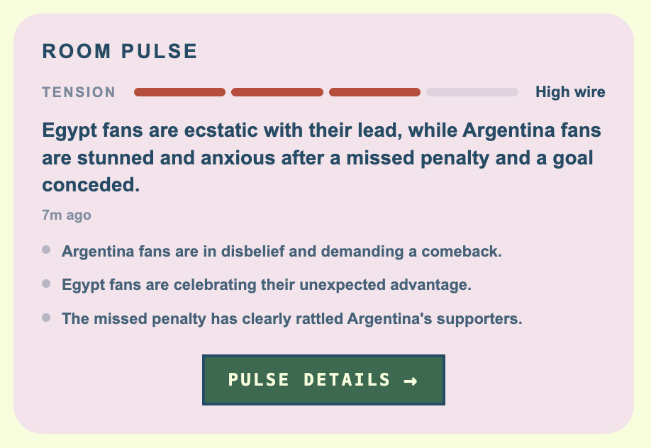 Room Pulse quick-read card showing tension and behavioral pointers