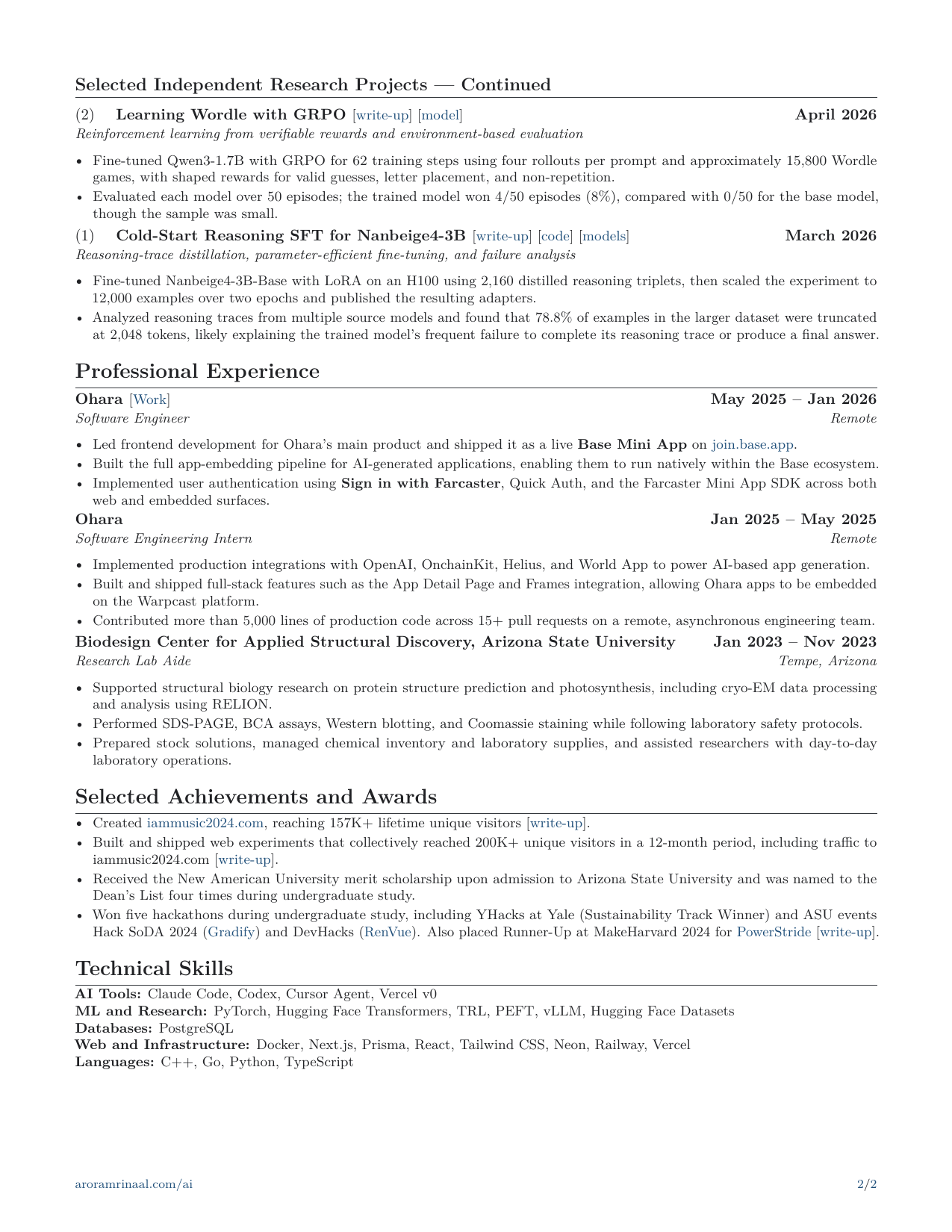 Mrinaal Arora research CV, page 2